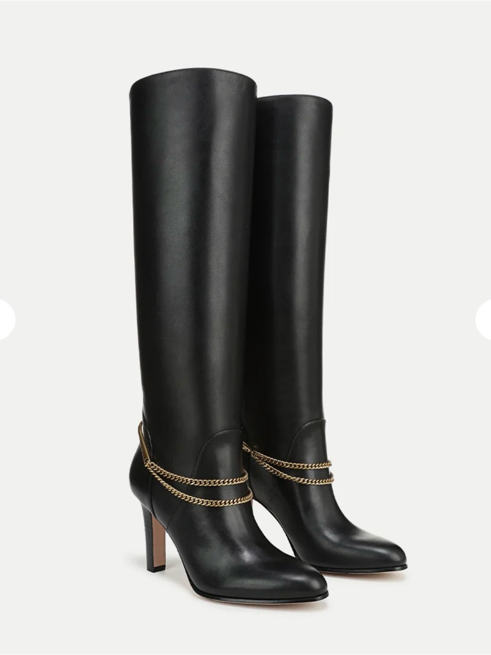 Veronica Beard Black Over-the-Knee Leather Boots with Gold Chain